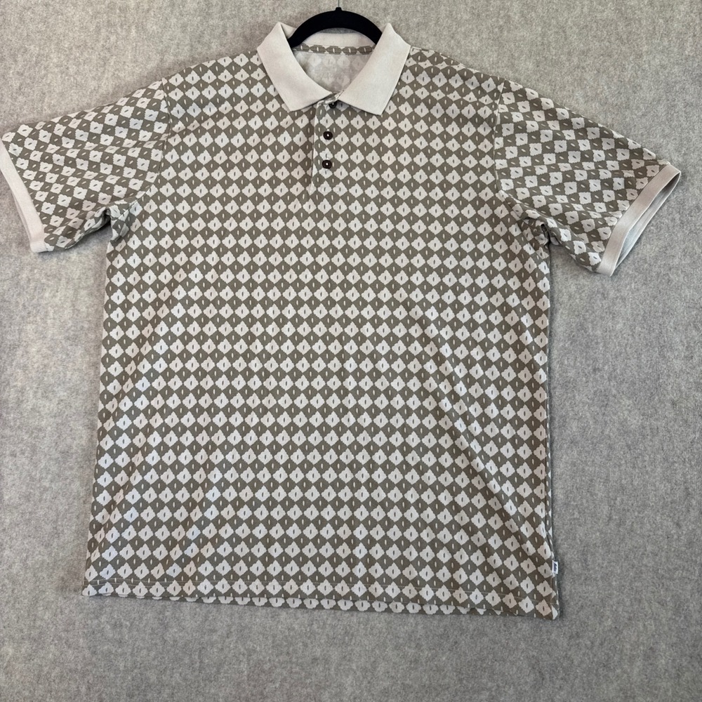 NWT Katin Mens Large Chex Polo Shirt Tan Diamond Pattern Short Sleeve Cotton